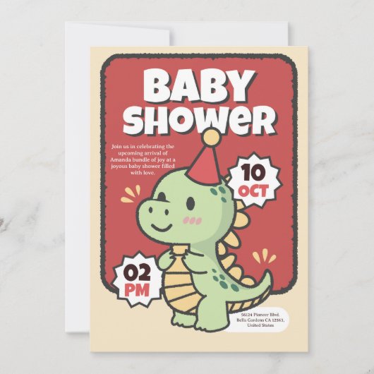 Cute Dinosaurus Baby Shower Uitnodiging (Voorkant)