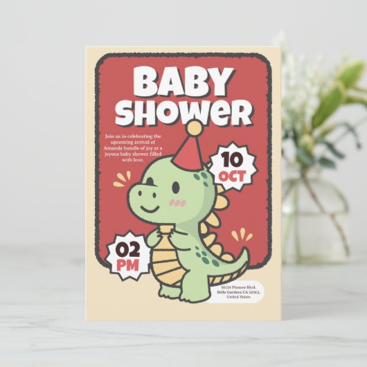 Cute Dinosaurus Baby Shower Uitnodiging (Staand voorkant)
