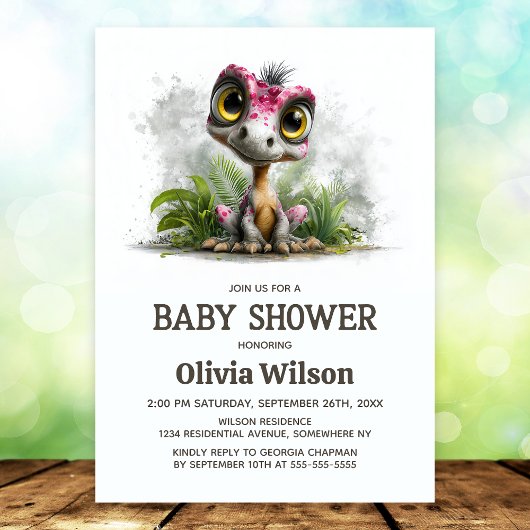 Cute Dinosaurus Baby Shower Uitnodiging