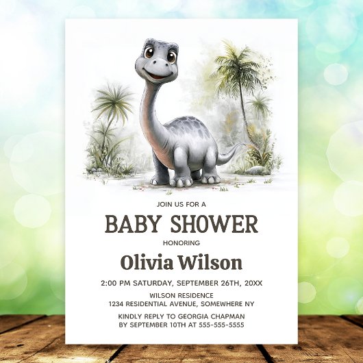 Cute Dinosaurus Baby Shower Uitnodiging