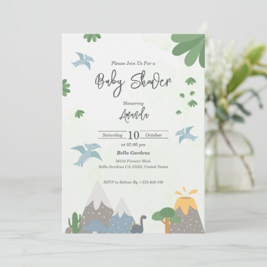 Cute Dinosaurus Baby Shower Uitnodiging (Staand voorkant)