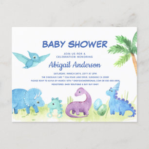 Cute Dinosaurus Baby Shower Uitnodigingskaart Feestdagenkaart