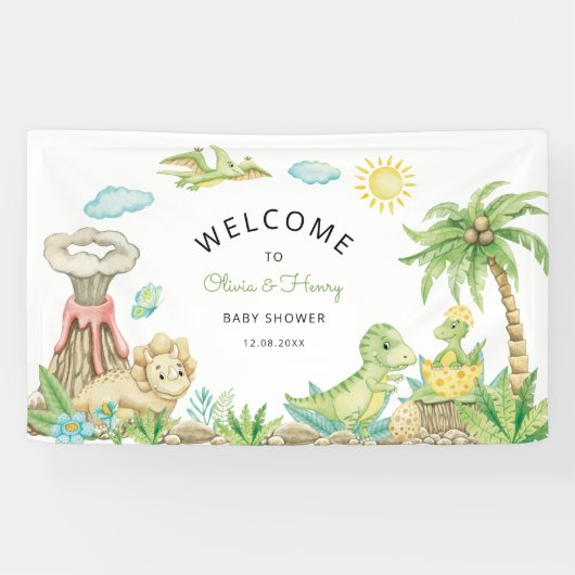 Cute Dinosaurus Baby Shower Welkom Spandoek (Horizontaal)