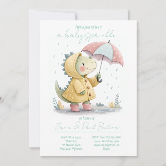 Cute Dinosaurus Baby Sprinkle Uitnodiging (Voorkant)