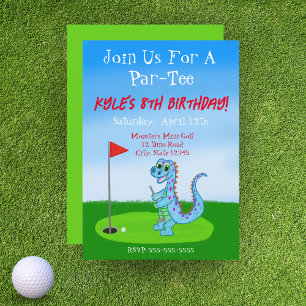 Cute Dinosaurus Golf Thema Kinderen Verjaardag  Kaart