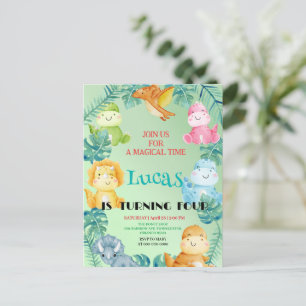 Cute dinosaurus jungle schoolkinderen verjaardagsf briefkaart