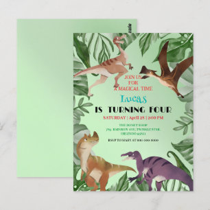 Cute dinosaurus jungle schoolkinderen verjaardagsf briefkaart