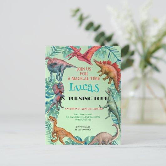 Cute dinosaurus jungle Schoolkinderen Verjaardagsf Briefkaart (Staand voorkant)