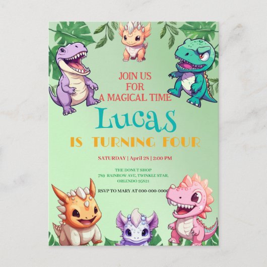 Cute dinosaurus jungle Schoolkinderen Verjaardagsf Briefkaart (Voorkant)