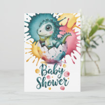 Cute Dinosaurus met Waterverfspatten Baby Shower
