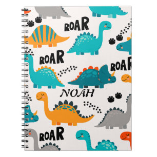 Cute Dinosaurus Patroon Aangepaste Monogram Naam K Notitieboek