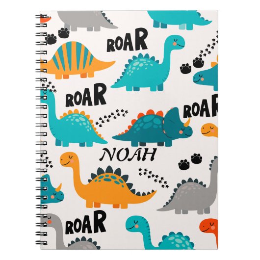 Cute Dinosaurus Patroon Aangepaste Monogram Naam K Notitieboek (Voorkant)