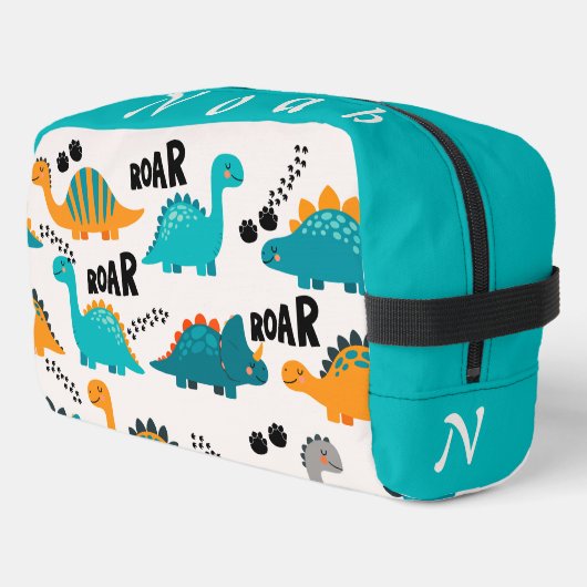 Cute Dinosaurus Patroon Aangepaste Monogram Naam K Toilettasje (Linkerhoek)
