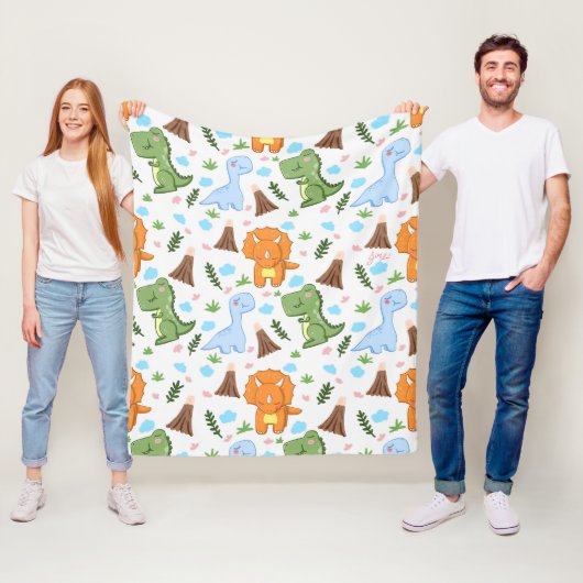 Cute Dinosaurus Patroon Watercolor Design Fleece Deken (In situ)