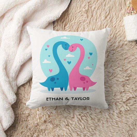 Cute dinosaurus stel gepersonaliseerde Valentijnsd Kussen (Deken)