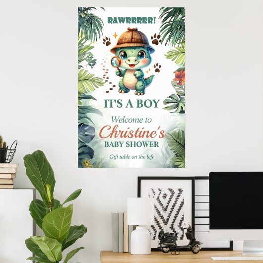 Cute Dinosaurus Thema Baby Shower Poster (Thuiskantoor)