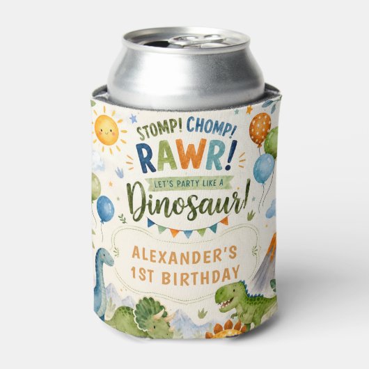 Cute Dinosaurus Verjaardag Blikkoeler Blikjeskoeler (Blikje Voorkant)