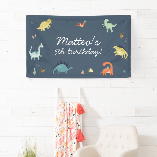 Cute dinosaurus verjaardagsbanner spandoek (Insitu)