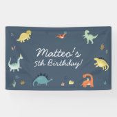 Cute dinosaurus verjaardagsbanner spandoek (Horizontaal)