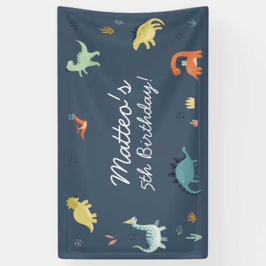 Cute dinosaurus verjaardagsbanner spandoek (Verticaal)
