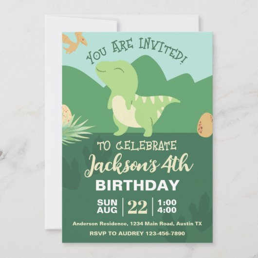 Cute dinosaurus verjaardagsfeestje kaart (Voorkant)