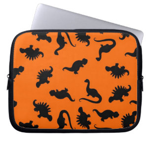 Cute Dinosauruspatroon op Oranje Laptop Sleeve