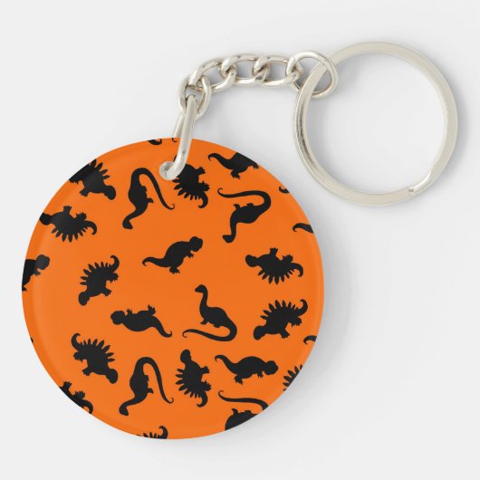 Cute Dinosauruspatroon op Oranje Sleutelhanger (Achterkant)