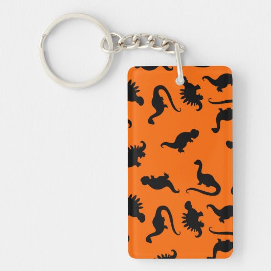 Cute Dinosauruspatroon op Oranje Sleutelhanger (Voorkant)