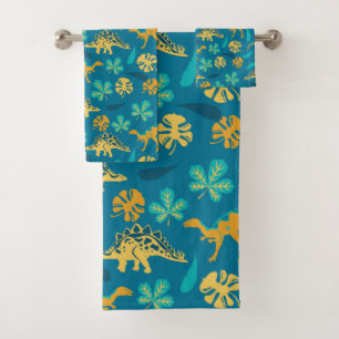 Cute dinosaurussen en bladpatroon bad handdoek