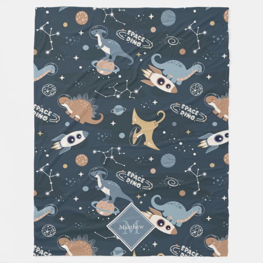 Cute Dinosaurussen in Space Pattern Kinder Fleece Deken (Voorkant)