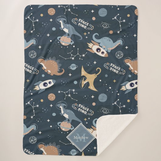 Cute Dinosaurussen in Space Pattern Kinder Sherpa Deken (Voorkant)