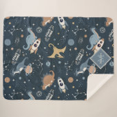 Cute Dinosaurussen in Space Pattern Kinder Sherpa Deken (Voorkant (horizontaal))
