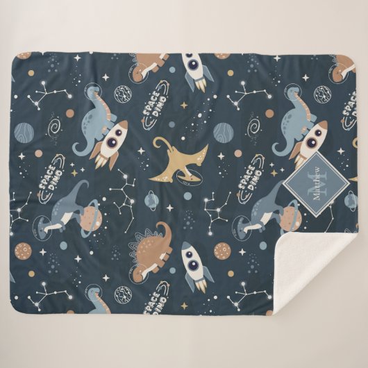Cute Dinosaurussen in Space Pattern Kinder Sherpa Deken (Voorkant (horizontaal))