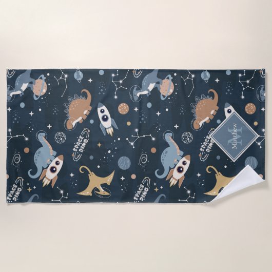 Cute Dinosaurussen in Space Pattern Kinder Strandlaken (Voorkant)