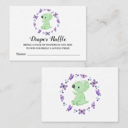 *~* Cute Dinosuar Butterfly Star Diaper Raffle Informatiekaartje (Voorkant / Achterkant)