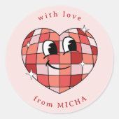 Cute Disco Ball Heart Classic Round Sticker (Voorkant)