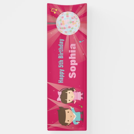 Cute Disco Ball Kinder Dance Birthday Party Banner (Verticaal)