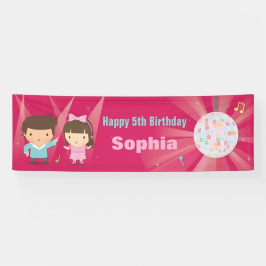 Cute Disco Ball Kinder Dance Birthday Party Banner (Horizontaal)