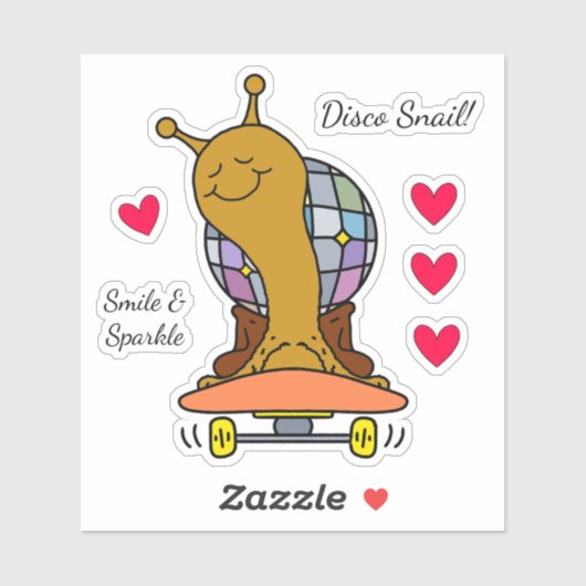 Cute Disco Snail On Skateboard Vinyl Sticker (Vel)