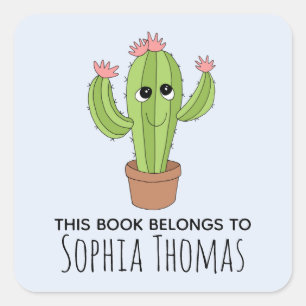 Cute "Dit boek behoort tot" Cactus Kinder kookplaa Vierkante Sticker