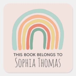 Cute "Dit boek behoort tot de Boho Rainbow Bookpla Vierkante Sticker
