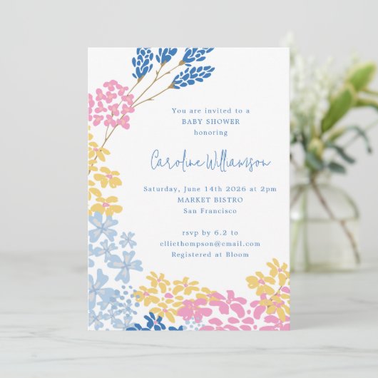 Cute Ditsy Flower WreatBlue Yellow Baby shower Kaart (Staand voorkant)