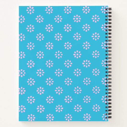 Cute Ditsy Flowers in Turquoise Blue, gepersonalis Notitieboek (Achterkant)