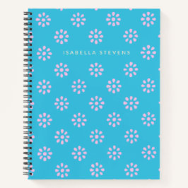 Cute Ditsy Flowers in Turquoise Blue, gepersonalis Notitieboek