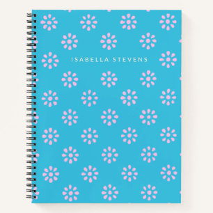 Cute Ditsy Flowers in Turquoise Blue, gepersonalis Notitieboek
