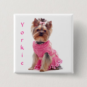 Cute Diva Yorkie Yorkshire Terrier Square Pin Vierkante Button 5,1 Cm