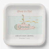 Cute Dive in onderwateronderzeeër Baby shower Papieren Bordje (Voorkant)