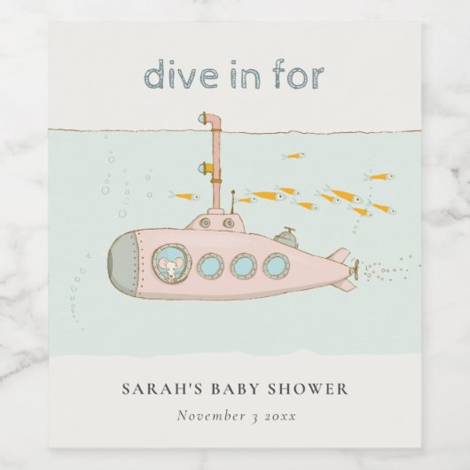 Cute Dive in onderwateronderzeeër Baby shower Wijn Etiket (Enkel label)