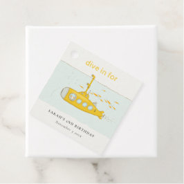 Cute Dive in underwater submarine Yellow Birthday Bedankjes Labels
