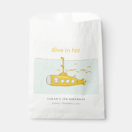 Cute Dive in underwater submarine Yellow Birthday Bedankzakje (Voorkant)